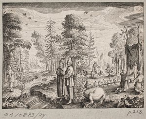 Partie de forêt avec des hommes au bord d