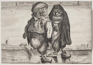 Deux hiboux habillés patinant