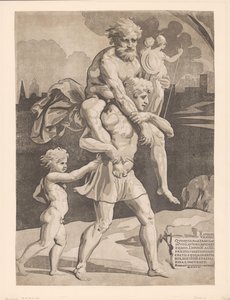 Énée fuit avec sa famille de Troie