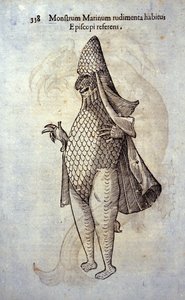 Le poisson évêque, poisson imaginaire et monstre marin par Ulisse Aldrovandi, « Monstrorum Historiae », Bologne 1642