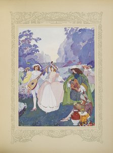Il y avait des bergers et des bergères dansant au son des flûtes et des cornemuses, illustration de 