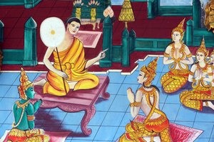 20151029, Vientiane, Laos : Temple bouddhiste Wat Inpeng. Peinture représentant l