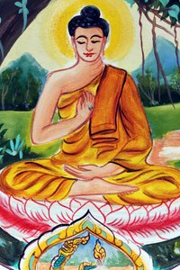20151029, Vientiane, Laos : Temple bouddhiste Wat Inpeng. Peinture représentant l