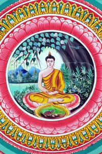 20151029, Vientiane, Laos : Temple bouddhiste Wat Inpeng. Peinture représentant l