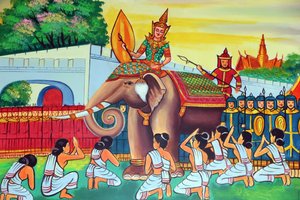 20151029, Vientiane, Laos : Temple bouddhiste Wat Si Muang (Simuong). Peinture représentant l