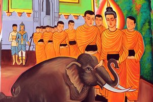 20151029, Vientiane, Laos : Temple bouddhiste Wat Si Muang (Simuong). Peinture représentant l