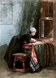 Une Néerlandaise coupant du tissu, 1889 - Unbekannt