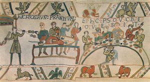 Un festin (détail) de la Tapisserie de Bayeux, fin du XIe siècle, 1944 - Unbekannt
