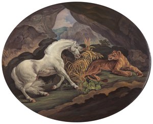 Un cheval effrayé par une lionne, vers 1800 - Unbekannt