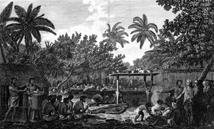 Un sacrifice humain dans un Morai, à Otaheite, en présence du capitaine Cook, vers 1773 - Unbekannt