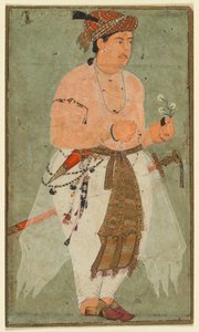 Un prince moghol, peut-être Danyal, tenant une branche de fleurs