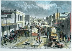 Une rue à Denver, Colorado, USA, vers 1880