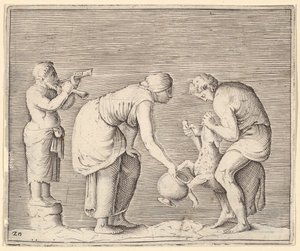 Une femme recueillant du sang d