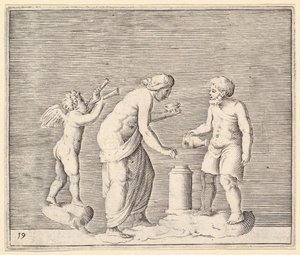 Une femme et un homme sacrifiant en présence de Cupidon, publié vers 1599-1622 - Unbekannt