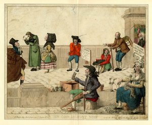 Un coin du Pont Neuf, Paris, avec des mendiants boiteux et des vendeurs de rue, vers 1813 - Unbekannt
