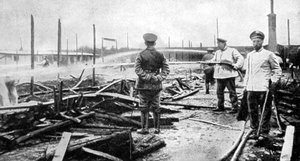Un camp de prisonniers endommagé par le feu en Allemagne, Première Guerre mondiale, 1915