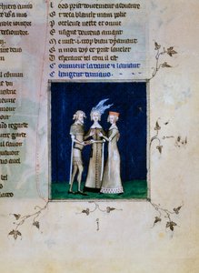 Un chevalier et une dame échangeant des anneaux, vers 1350 - Unbekannt