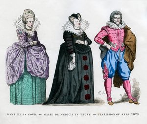 Une dame de la cour, Marie de Médicis en veuve, et un gentilhomme, vers 1620 - Unbekannt