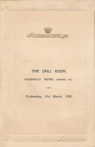 Menu pour The Grill Room de l