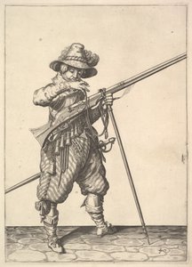 Un soldat soufflant sur une allumette, de la série des Mousquetaires, planche 40, dans Wapenhandelinghe van Ro... - Unbekannt