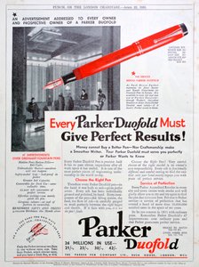 Publicité pour les stylos Parker, 1931 - Unbekannt
