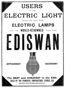 Publicité pour les ampoules à incandescence Ediswan, 1898