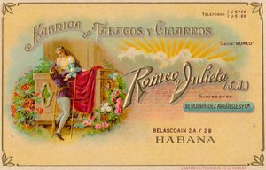 Publicité pour les cigares Romeo y Julieta, vers 1900