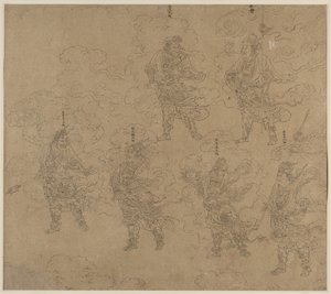 Album de thèmes taoïstes et bouddhistes : Procession de divinités taoïstes : Feuille 14, 1200s
