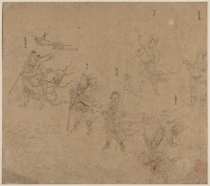 Album de thèmes taoïstes et bouddhistes : Procession de divinités taoïstes : Feuille 15
