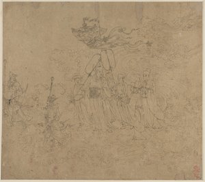 Album de thèmes taoïstes et bouddhistes : Procession de divinités taoïstes : Feuille 6