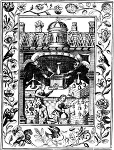 Laboratoire alchimique montrant diverses formes de fourneaux et de vaisseaux, 1652 - Unbekannt