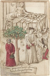 Un singe en violet avec un homme malade, un homme bon et un avare [fol. 36 verso], vers 1512-1515