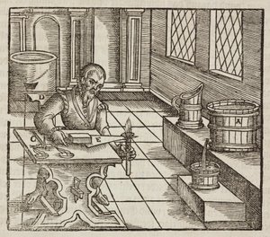 Analyse du salpêtre, utilisé dans la poudre à canon et pour la conservation des viandes - Gravure extraite de Description des minerais et des principales méthodes d