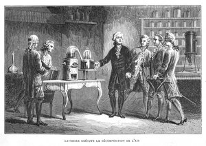 Antoine Laurent Lavoisier, chimiste français, démontrant sa découverte de l