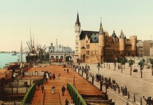 Anvers. Vue sur le vieux château (Het Steen) et le port - Unbekannt