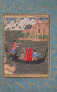 Scène aquatique avec trois hommes dans une gondole, fin 16ème-début 17ème siècle - Unbekannt
