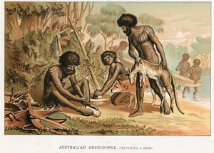 Autochtones australiens préparant un repas à partir d