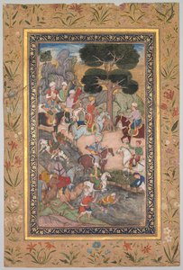 Babur rencontrant le sultan Ali Mirza à la rivière Kohik, du Babur-nama Mémoires de Babur, c. 159 - Unbekannt