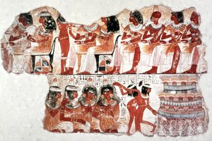 Scène de banquet, peinture murale, tombe de Nebamun, Thèbes, 18e dynastie