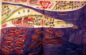 Bataille entre musulmans et portugais à Surat, Gujarat près de Bombay, Inde, vers 16ème siècle - Unbekannt