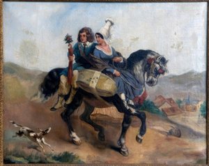 Couple de paysans à cheval