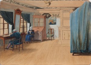 Intérieur de chambre. Comte Yegor Frantsevich Kankrin 1774-1845 à son bureau, années 1820 - Unbekannt