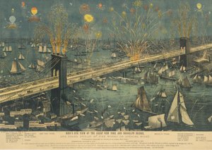 Vue aérienne du grand pont de New York et Brooklyn, et grand feu d