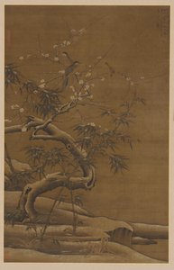 Oiseaux, fleurs de prunier et bambou en hiver, 16ème siècle - Unbekannt