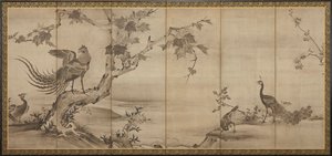 Oiseaux, fleurs et arbres : au dos, bambous - Unbekannt