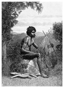 Aborigène réparant son filet, Australie, 1886 - Unbekannt