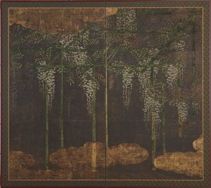 Glycine en fleurs sur une treille en bambou, période Momoyama, 16e-17e siècle
