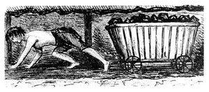 Garçon tireur dessinant un chariot contenant du charbon le long d