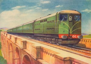 Brighton Belle, la locomotive électrique S.R., sur le viaduc d