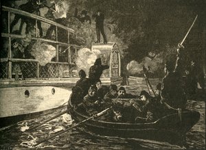 Les forces britanniques capturant le navire rebelle canadien Caroline sur la rivière Niagara